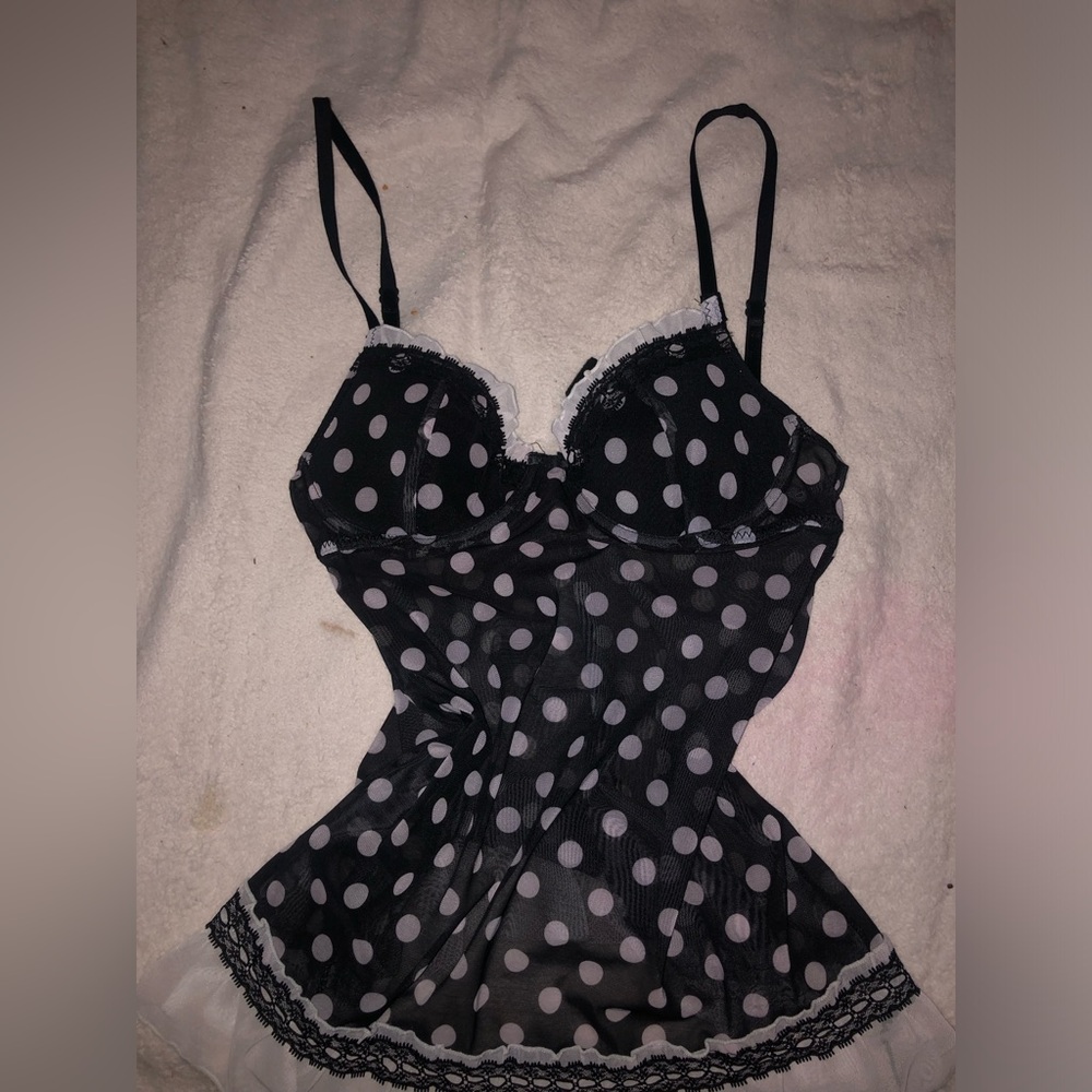 rampage intimates black and white chemise with polka dots